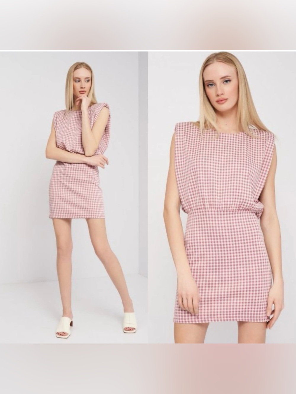Zara Pink Gingham Shoulder Pad Mini Dress | Sleeveless Chic Minimalist